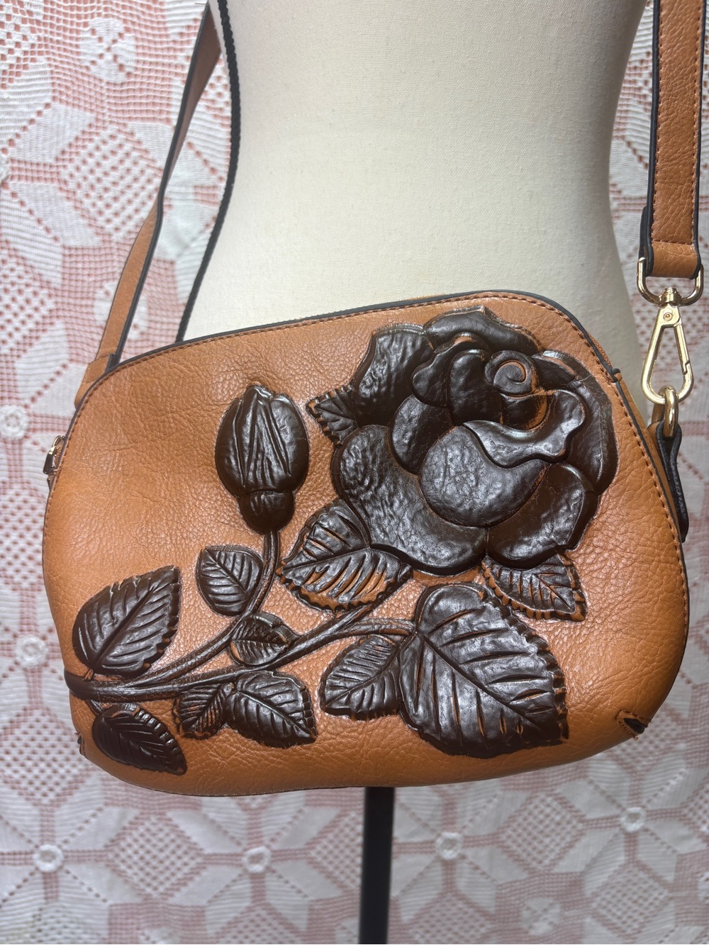 Brown Floral Rose  Crossbody Bag Boho Y2K